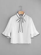 Shein Bow Tie Wave Lace Trim Blouse