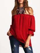 Shein Red Halter Off The Shoulder Loose Blouse