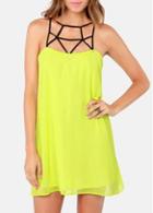 Rosewe Fine Quality Round Neck Open Back Chiffon Dress Yellow