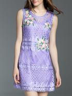 Shein Purple Crochet Hollow Out Applique Pouf Dress
