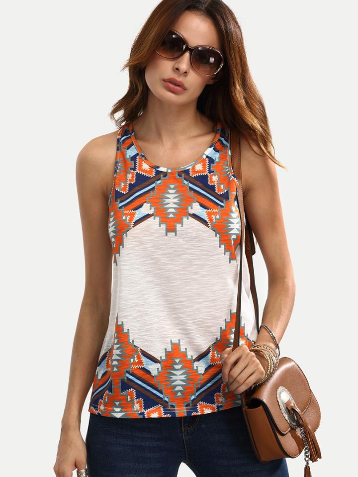 Shein Multicolor Print Sleeveless T-shirt