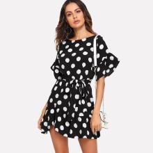 Shein Polka Dot Self Belted Dress