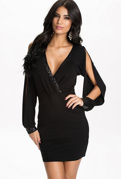 Shein Black V Neck Split Sleeve Bodycon Dress