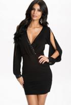 Shein Black V Neck Split Sleeve Bodycon Dress