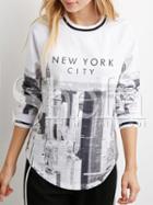Shein White Long Sleeve New York City Patterns Print Sweatshirt