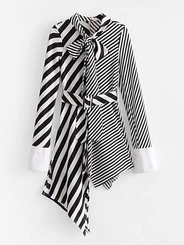 Shein Self Tie Asymmetrical Stripe Splicing Dress
