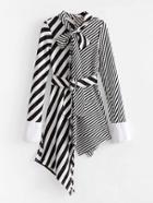Shein Self Tie Asymmetrical Stripe Splicing Dress