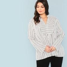 Shein Plus V Cut Neck Striped Blouse