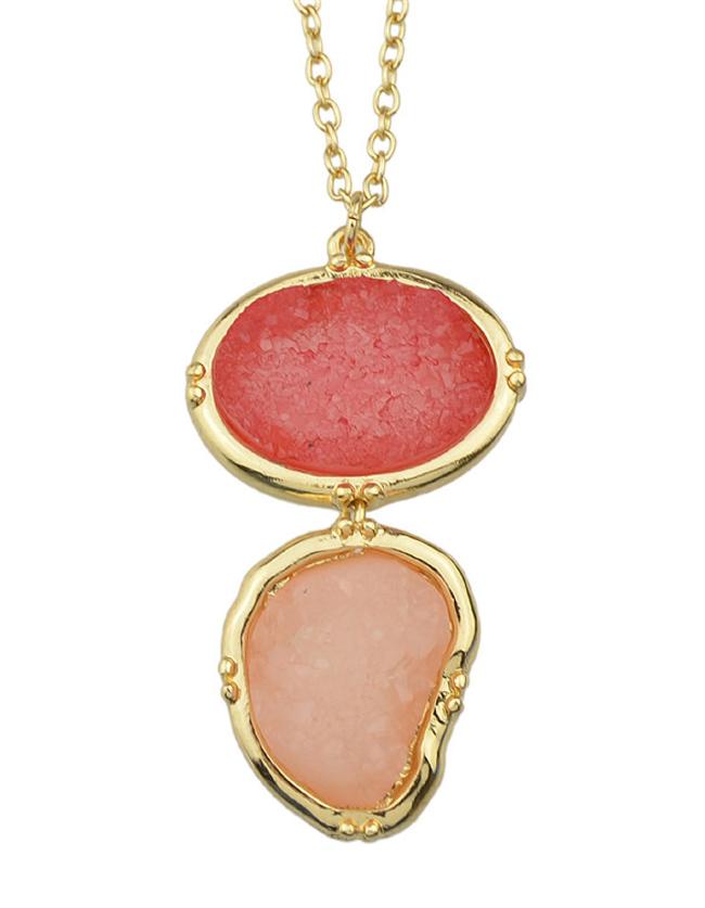 Shein Pink Long Stone Pendant Necklace