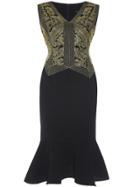Shein Black V Neck Embroidered Fishtail Dress