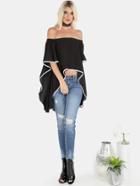 Shein Contrast Lined Bardot Waterfall Top Black