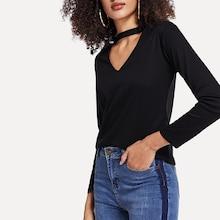 Shein Solid Choker-neck Tee