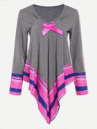 Shein Contrast Stripe Panel Pointed Hem Marled Tee