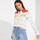Shein Color-block Floral Print Shirt