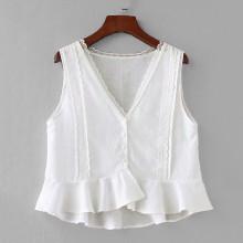 Shein Contrast Lace Pep Hem Blouse