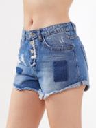 Shein Color Block Cuffed Distressed Denim Shorts