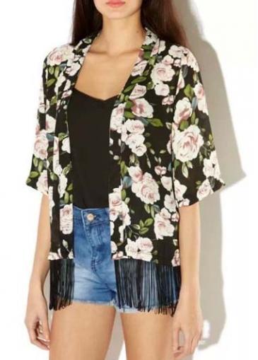 Rosewe Graceful Flower Print Design Half Sleeve Woman Cardigans