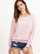 Shein Pink Boat Neck Letter Print Sweatshirt With Choker