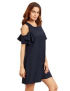 Shein Open Shoulder Ruffle Sleeves Shift Dress