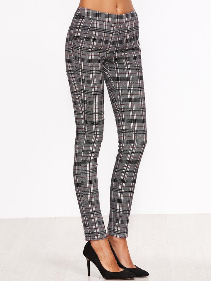 Shein Grey Plaid Skinny Pants
