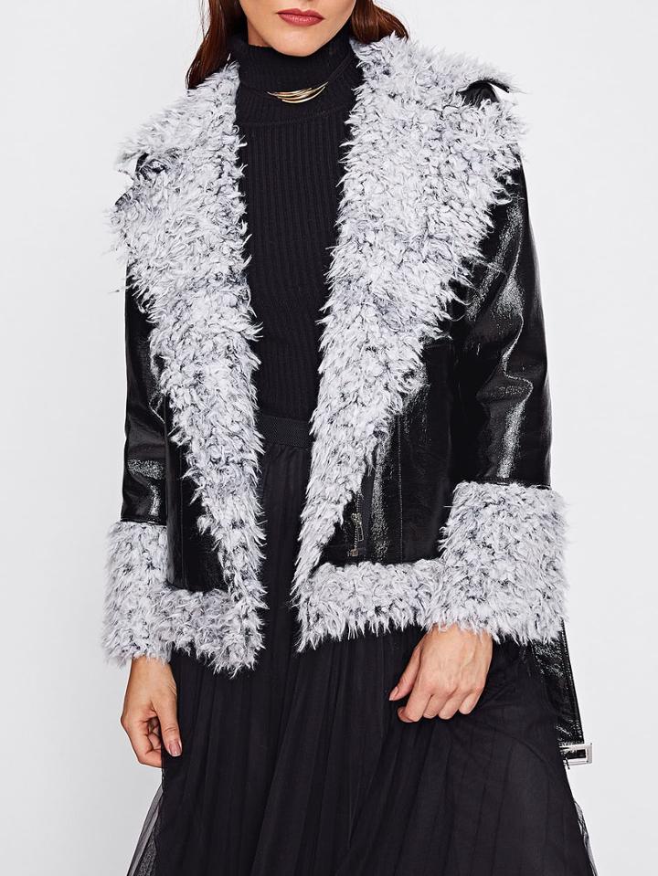 Shein Sherpa Lined And Cuff Biker Jacket