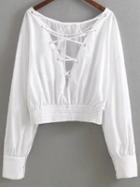 Shein Lace Up Front Plunging V Neck Blouse