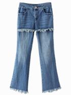 Shein Blue Pockets Fringed Flare Leg Denim Pants