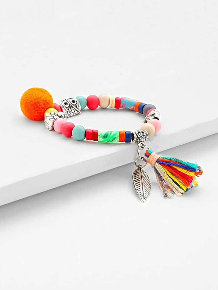 Shein Tassel & Leaf Detail Beaded Bracelet