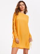 Shein Bow Tie Split Sleeve Button Keyhole Back Dress