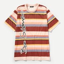 Shein Men Letter And Striped Print Solid Tee