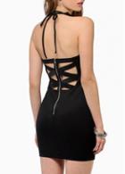 Rosewe Black V Neck Halter Design Zipper Fly Slim Dress