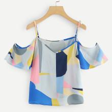 Shein Patchwork Cold Shoulder Top