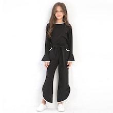 Shein Girls Keyhole Back Top With Slit Side Pants