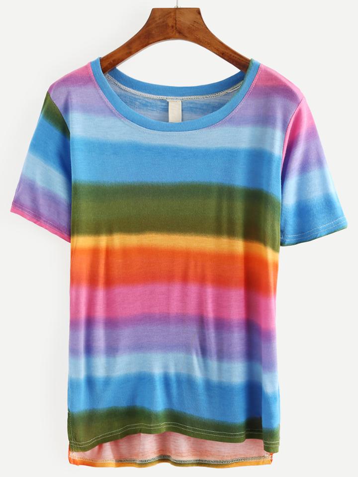 Shein Multicolor Rainbow Ombre T-shirt