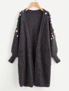 Shein Sequin Detail Lantern Sleeve Sweater Coat