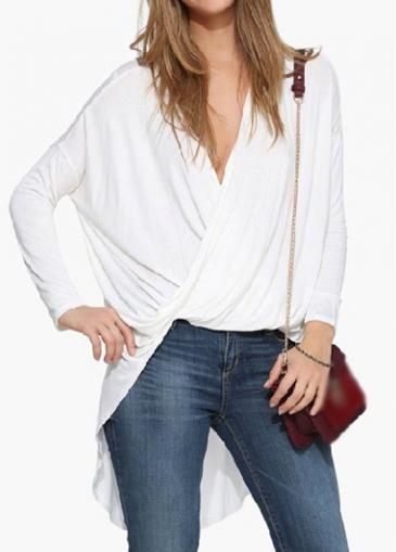 Rosewe Batwing Sleeve V Neck White Blouse