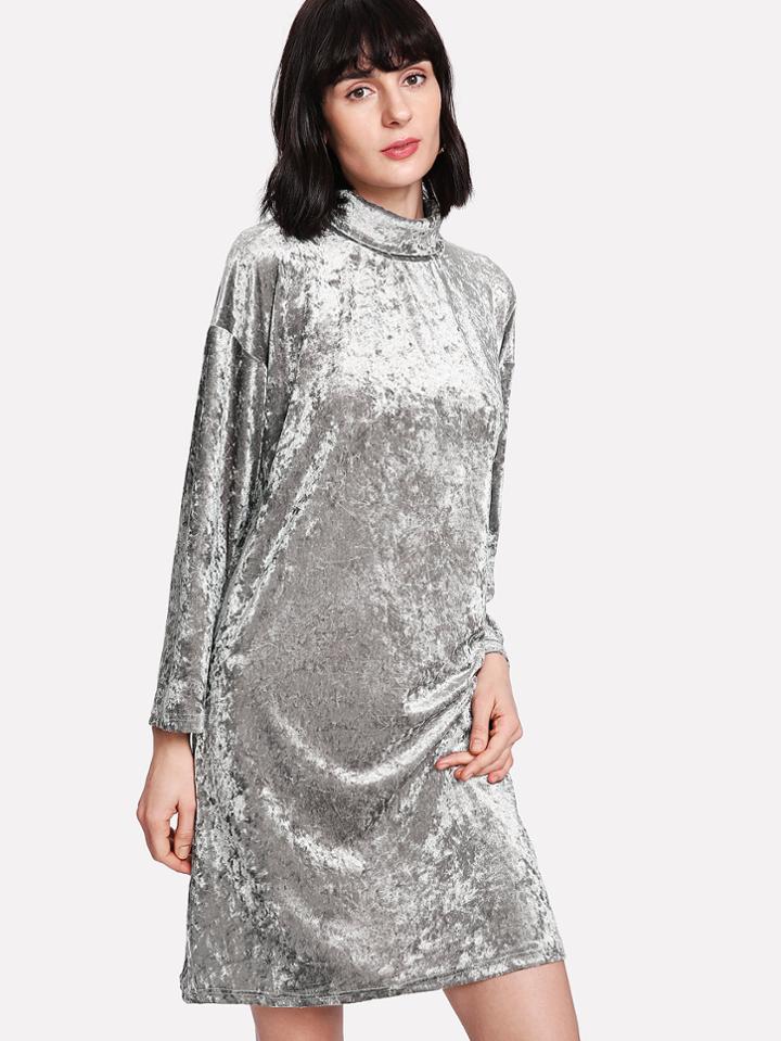Shein Mock Neck Velvet Drop Shoulder Velvet Dress