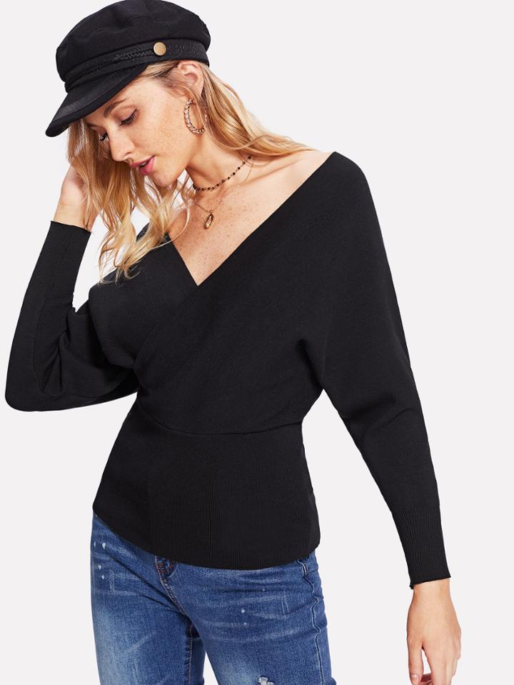 Shein Double Plunge Surplice Wrap Tee