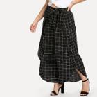 Shein Plus Grid Print Wide Leg Wrap Pants