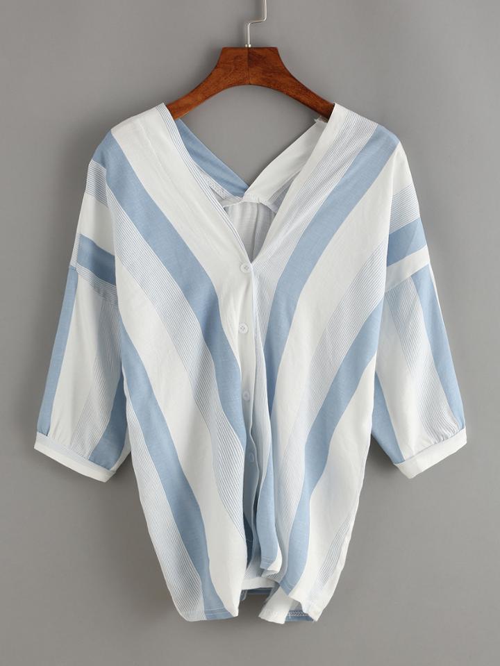 Shein Vertical Striped Double V-neck Blouse