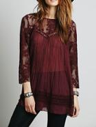 Shein Lace Insert Hollow Maroon Blouse