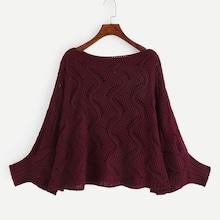 Shein Plus Batwing Sleeve Eyelet Sweater