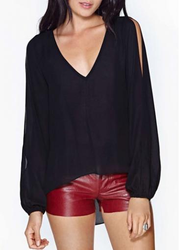 Rosewe Casual V Neck Long Sleeve Chiffon T Shirt