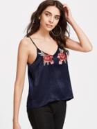 Shein Navy Rose Patch Silky Cami Top