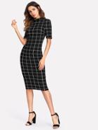 Shein Mock Neck Grid Fitted Dress