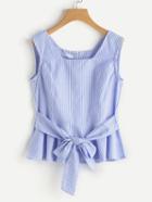Shein Vertical Striped Bow Tie Front Top