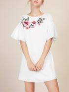 Shein Embroidered Applique Fluted Sleeve Dress