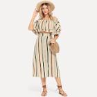 Shein Ruffle Off Shoulder Striped Top & Button Up Skirts Co-ord