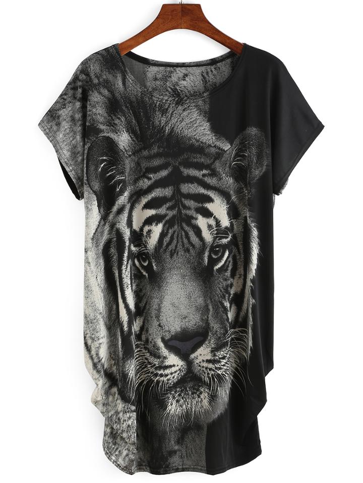 Shein Black Tiger Print T-shirt Dress