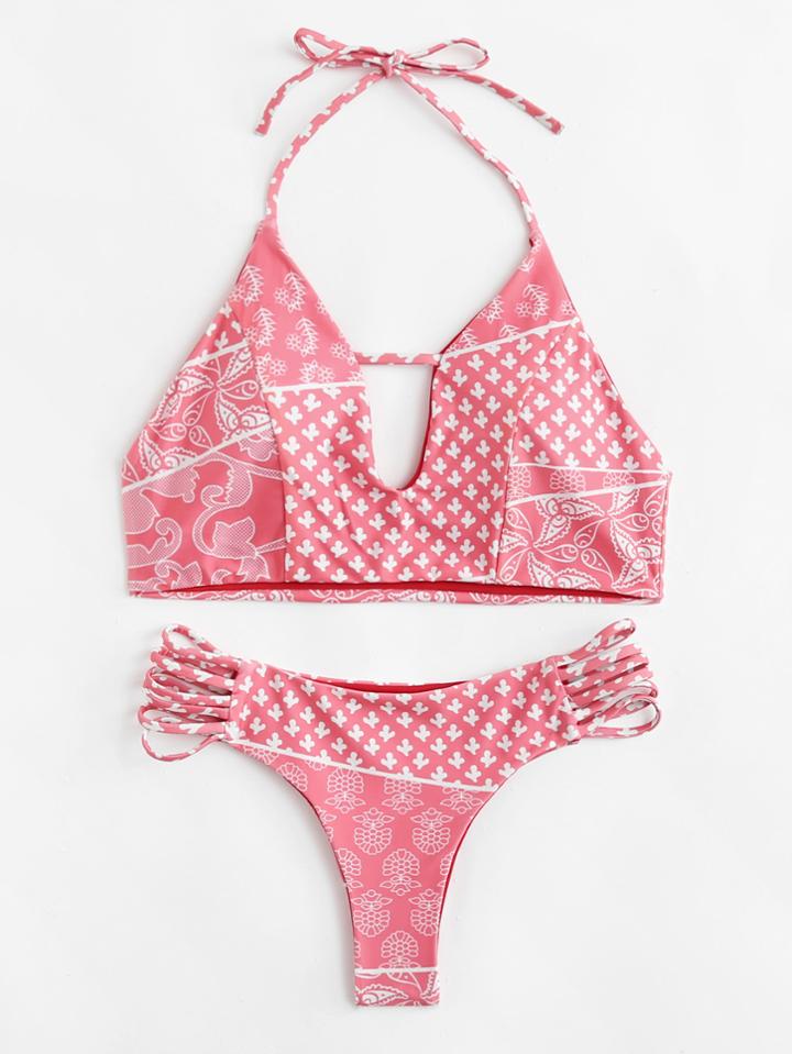 Shein Ladder Cut Out Mixed Print Bikini Set